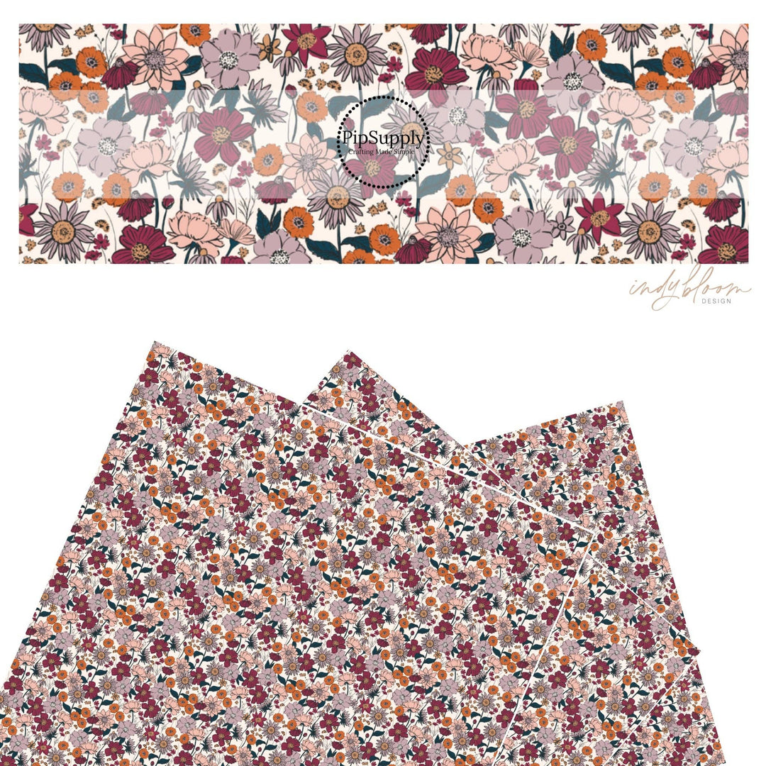 Autumnal Floral Fields on Cream Faux Leather Sheets