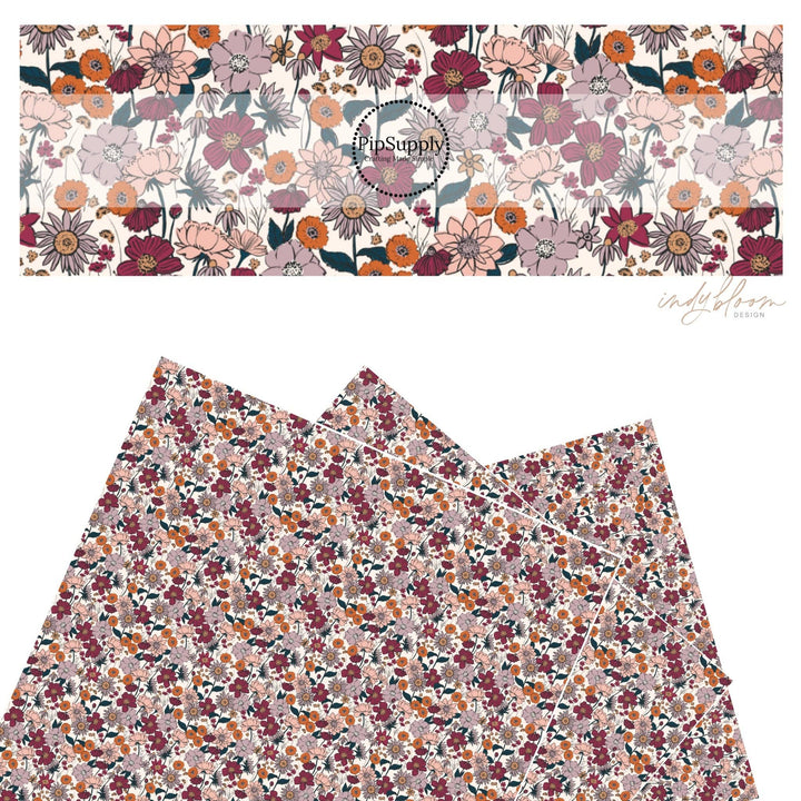 Autumnal Floral Fields on Cream Faux Leather Sheets
