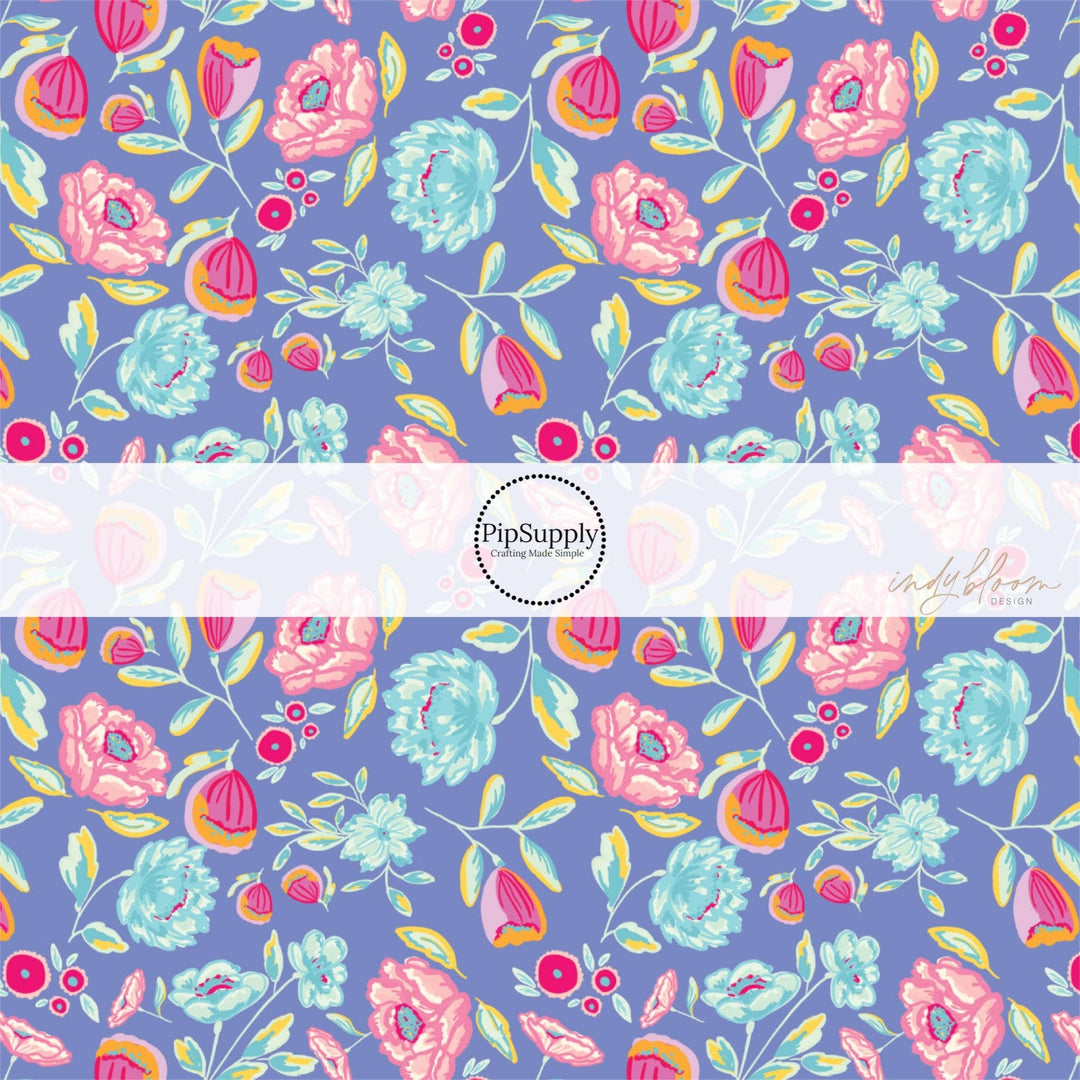 Bright Flora Purple Fabric By The Yard