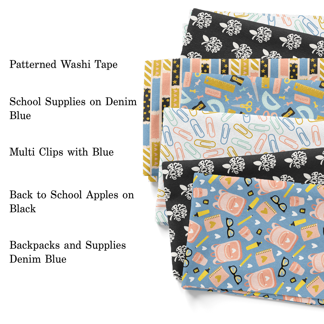 Back to School Apples on Black Fabric By The Yard