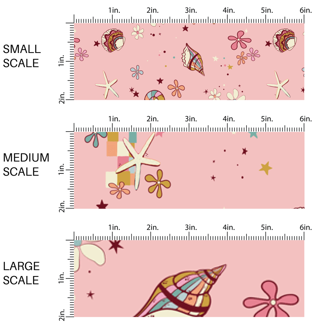 Retro Multi Shells and Flowers Fabric By The Yard