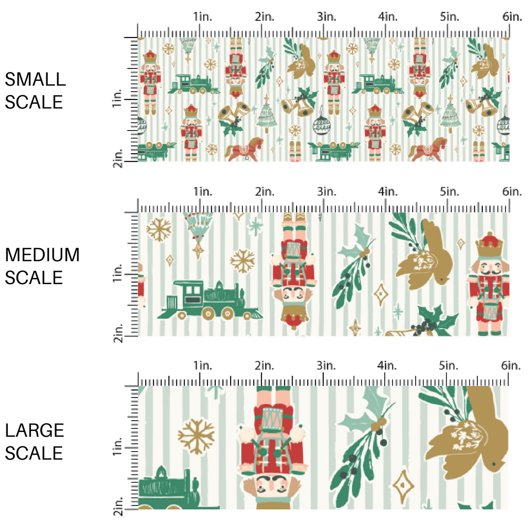 Toys on Light Sage Stripes Fabric By The Yard