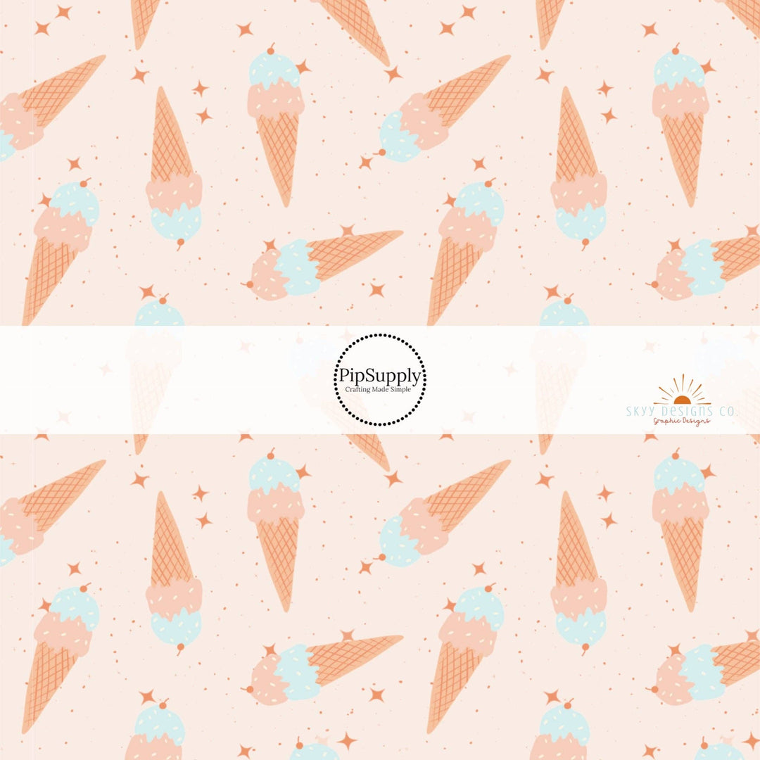 Ice Cream Cones and Stars Hair Bow Strips