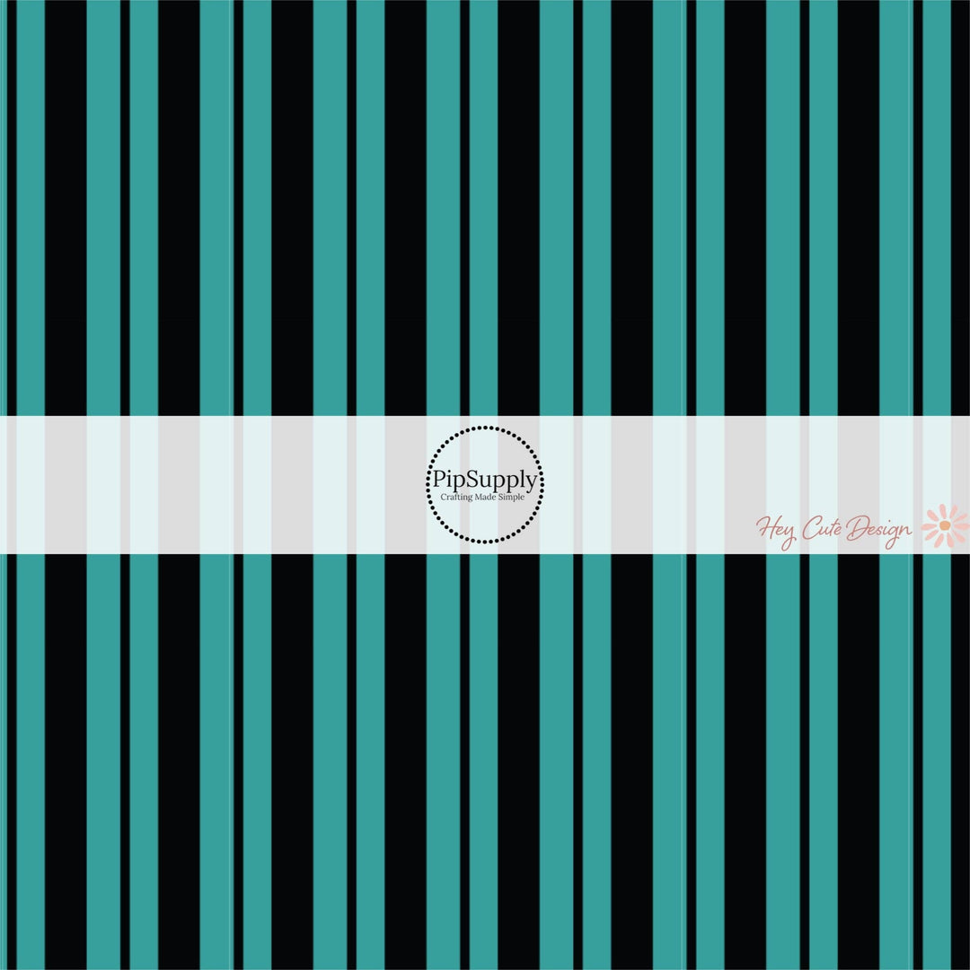 Teal Black Stripe Hair Bow Strips