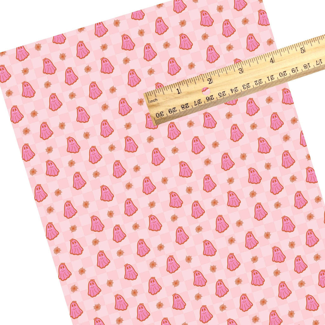 Cutesy Pink Ghost Checker Faux Leather Sheets
