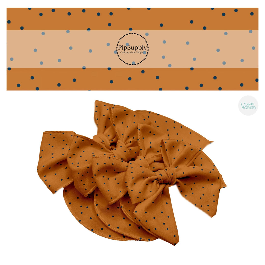 Black Scattered Dots on Pumpkin Hair Bow Strips