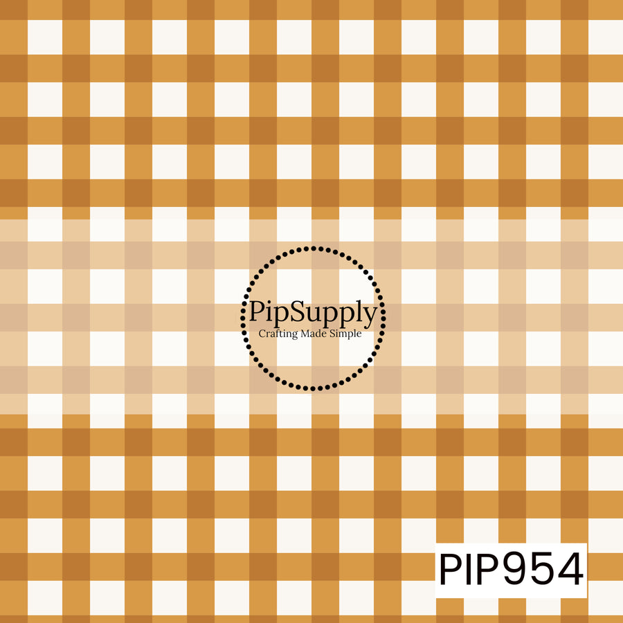 Classic mustard gold and white gingham with a soft cream accent band through the center creates a timeless seamless pattern that's perfect for coordinating fall and Halloween projects.
