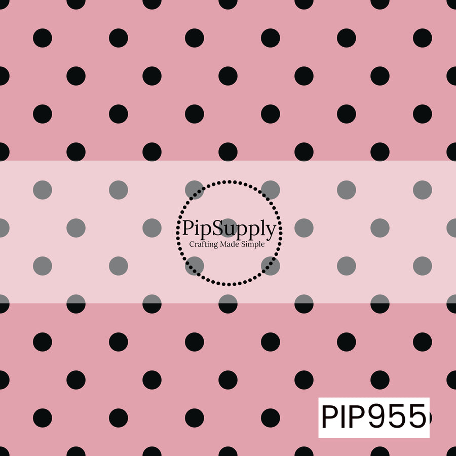 Classic black polka dots scattered across a dusty pink background create a simple, timeless seamless pattern that's perfect as a coordinating print for Halloween, fall, and everyday projects.
