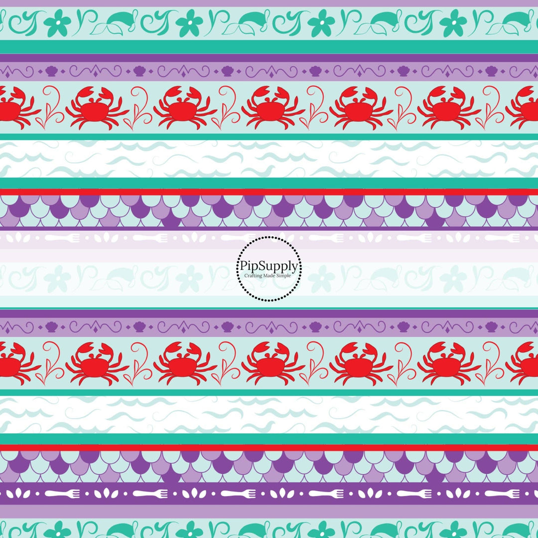 Mermaid Stripes Princess Hair Bow Strips