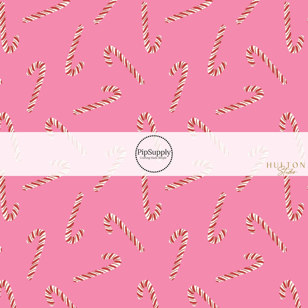 Pink Scattered Candy Canes Hair Bow Strips