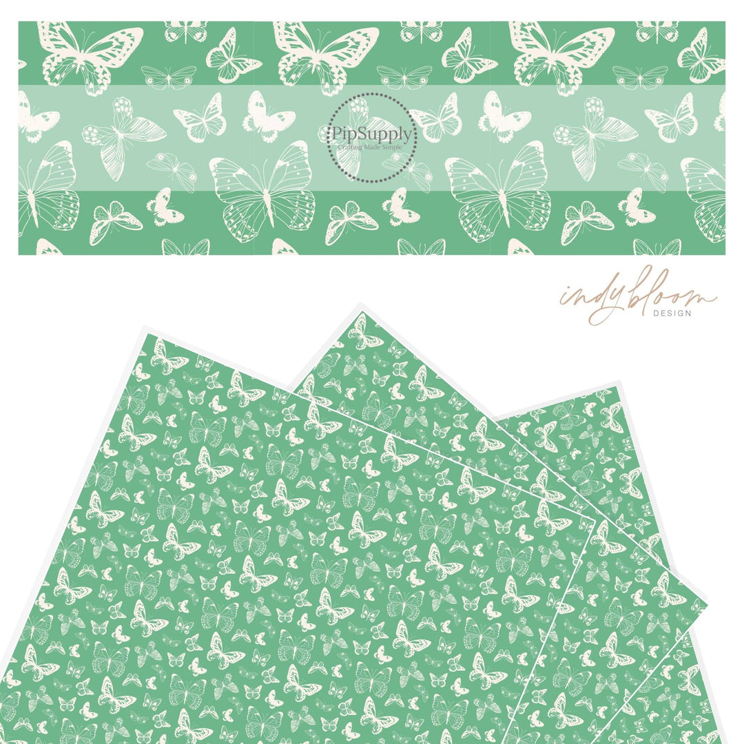 Butterflies on Summer Green Faux Leather Sheet