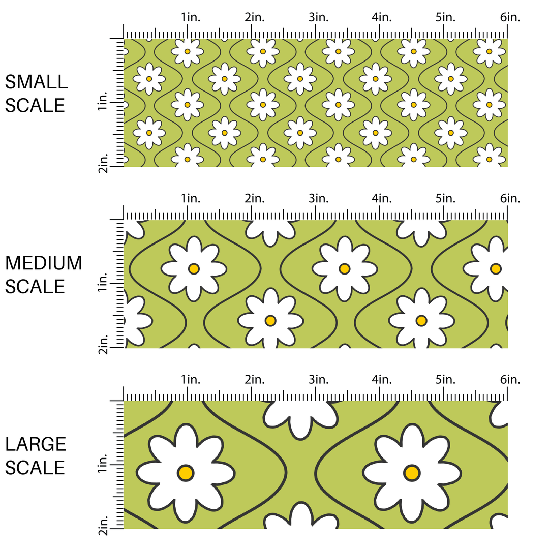 Daisy Waves Lime Fabric By The Yard