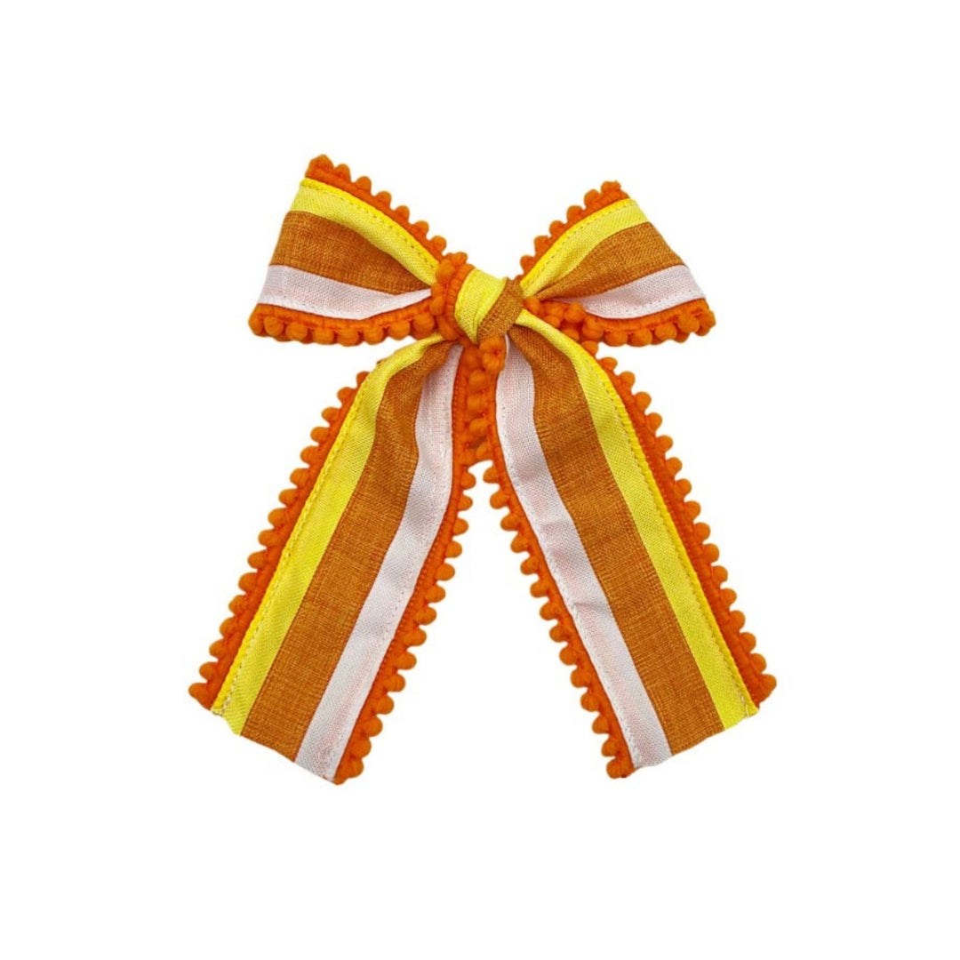 Candy Corn Cutie Linen Hair Tied Bow w/ Clip