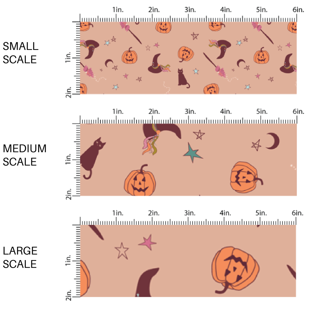 Dark Nude Pumpkins, Cats and Witches, Oh My Fabric By The Yard
