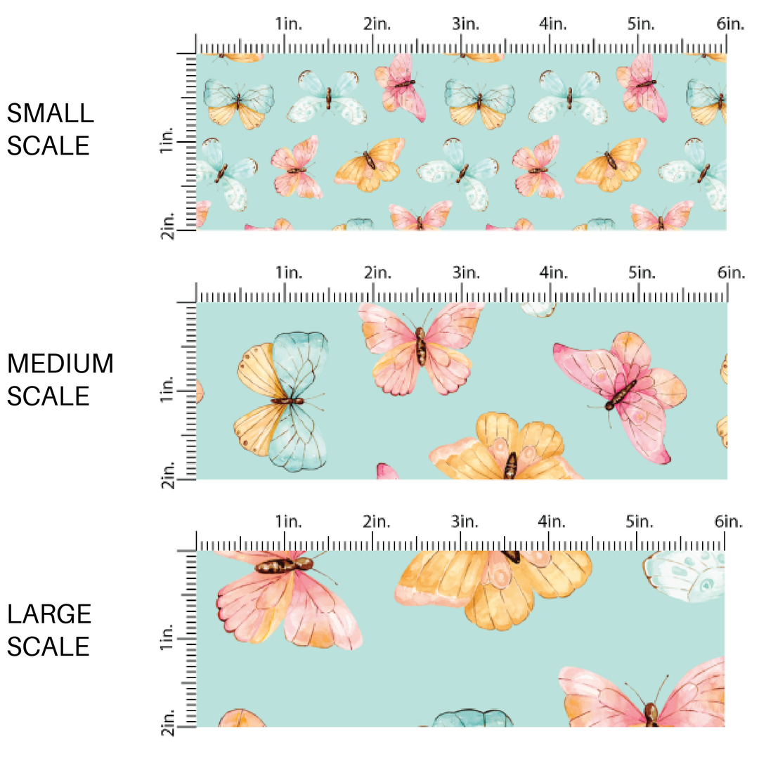 Delicate Butterflies Cyan Fabric By The Yard