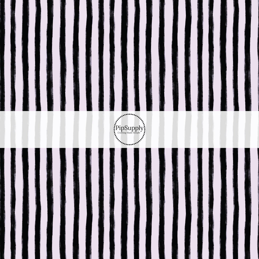 Black and Pale Lilac Spooky Stripes Fabric By The Yard