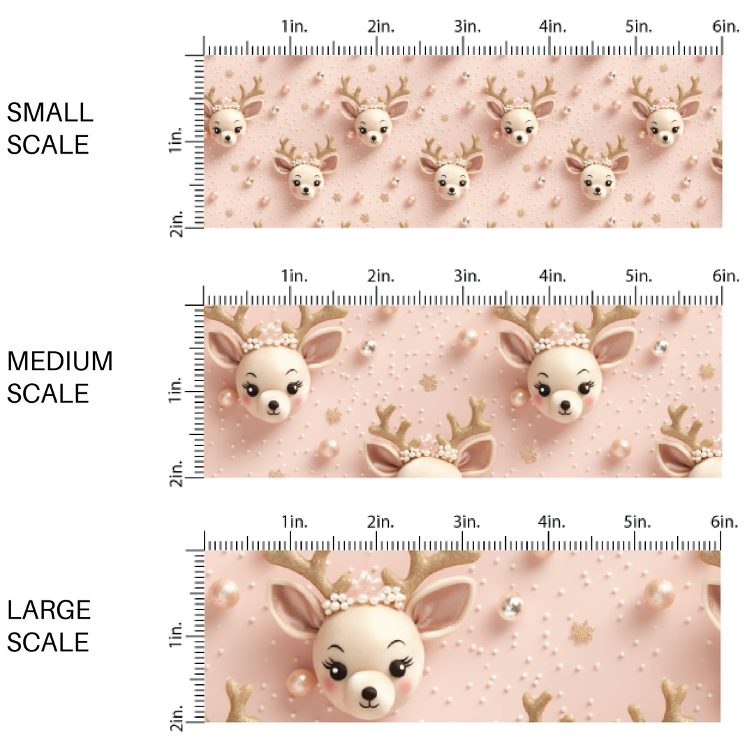 Dainty Rose Gold Reindeer Fabric By The Yard