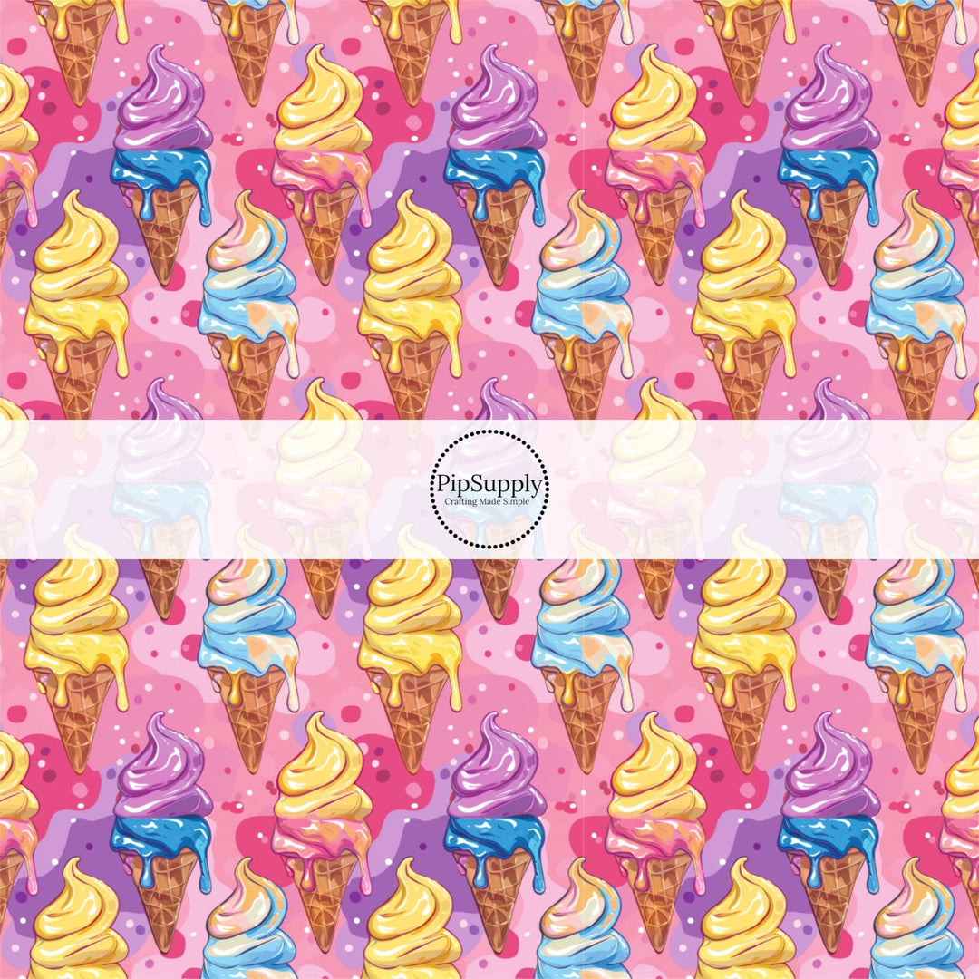 Melty Cones on Pink Swirl Hair Bow Strips