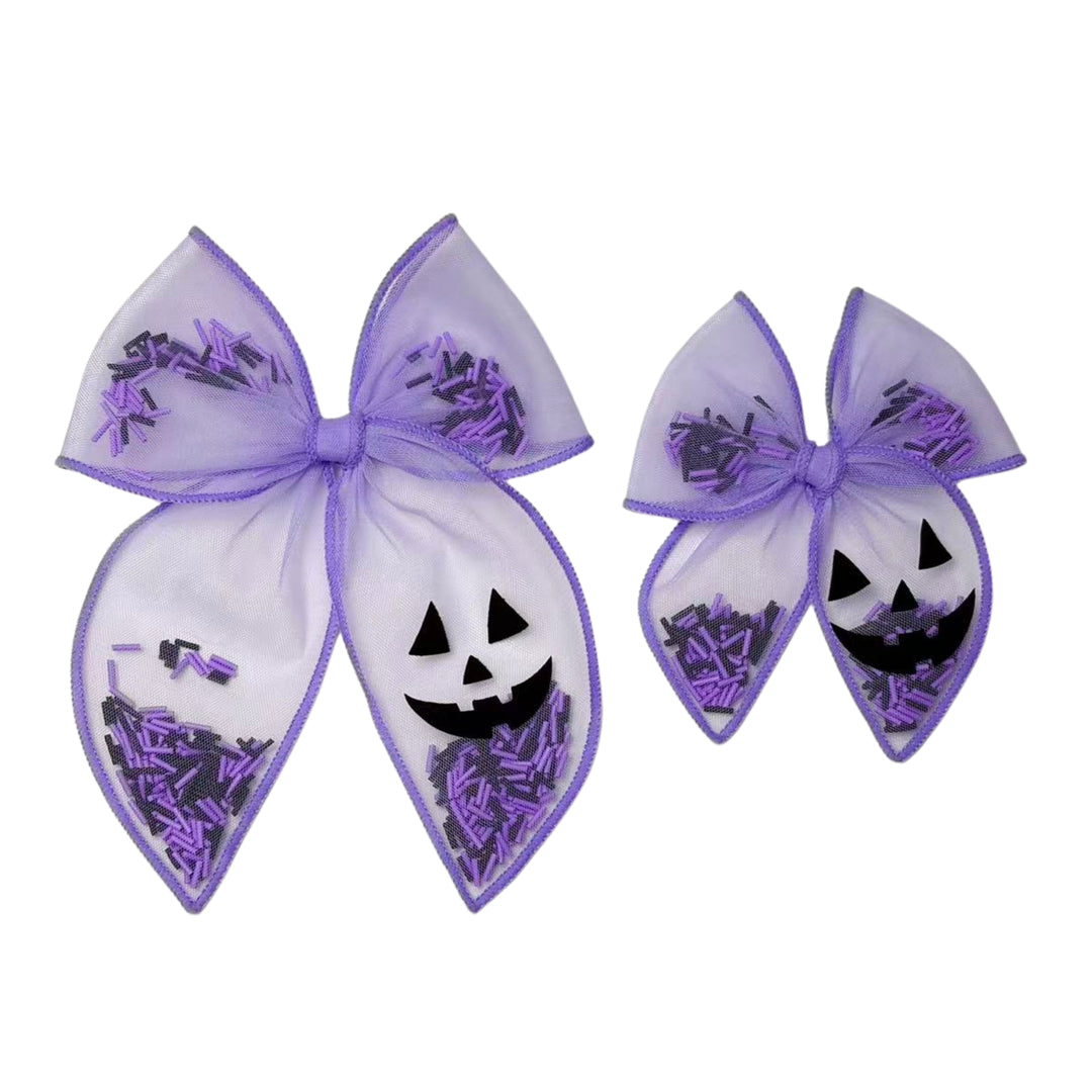 Purple Pumpkin Shaker Hair Tied Bow w/ Clip
