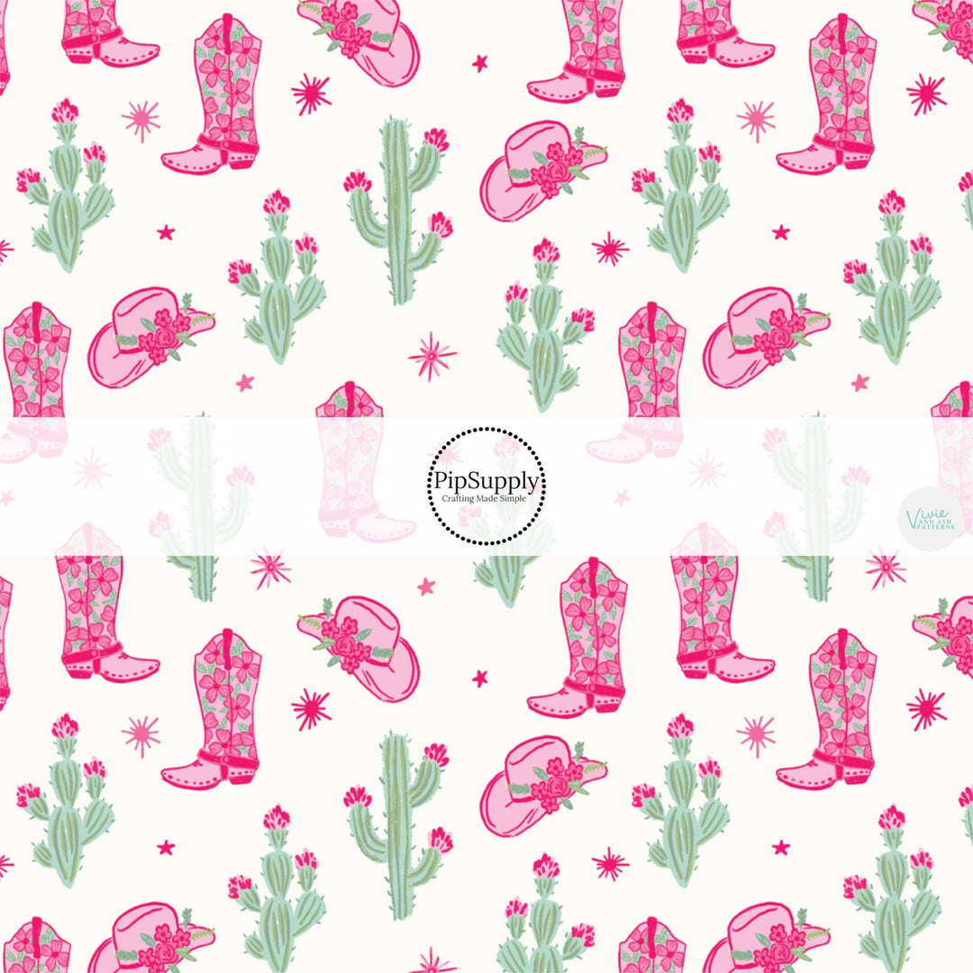 Pink Rosette Cowgirl Things Hair Bow Strips