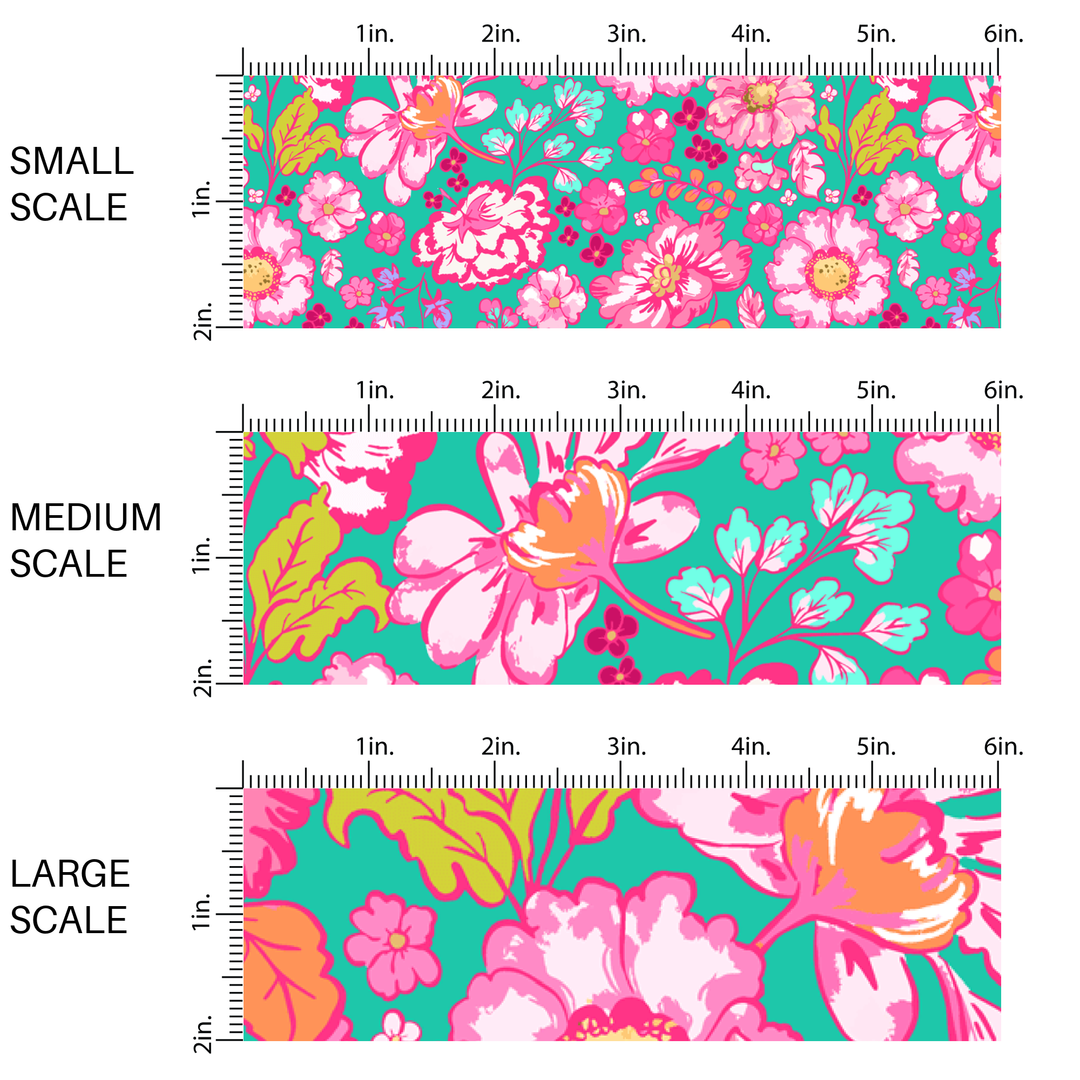 Fresh Teal Blooms Fabric By The Yard