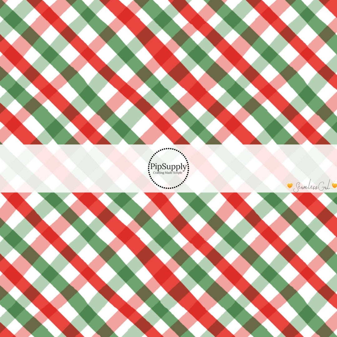 Diagonal Christmas Gingham Hair Bow Strips