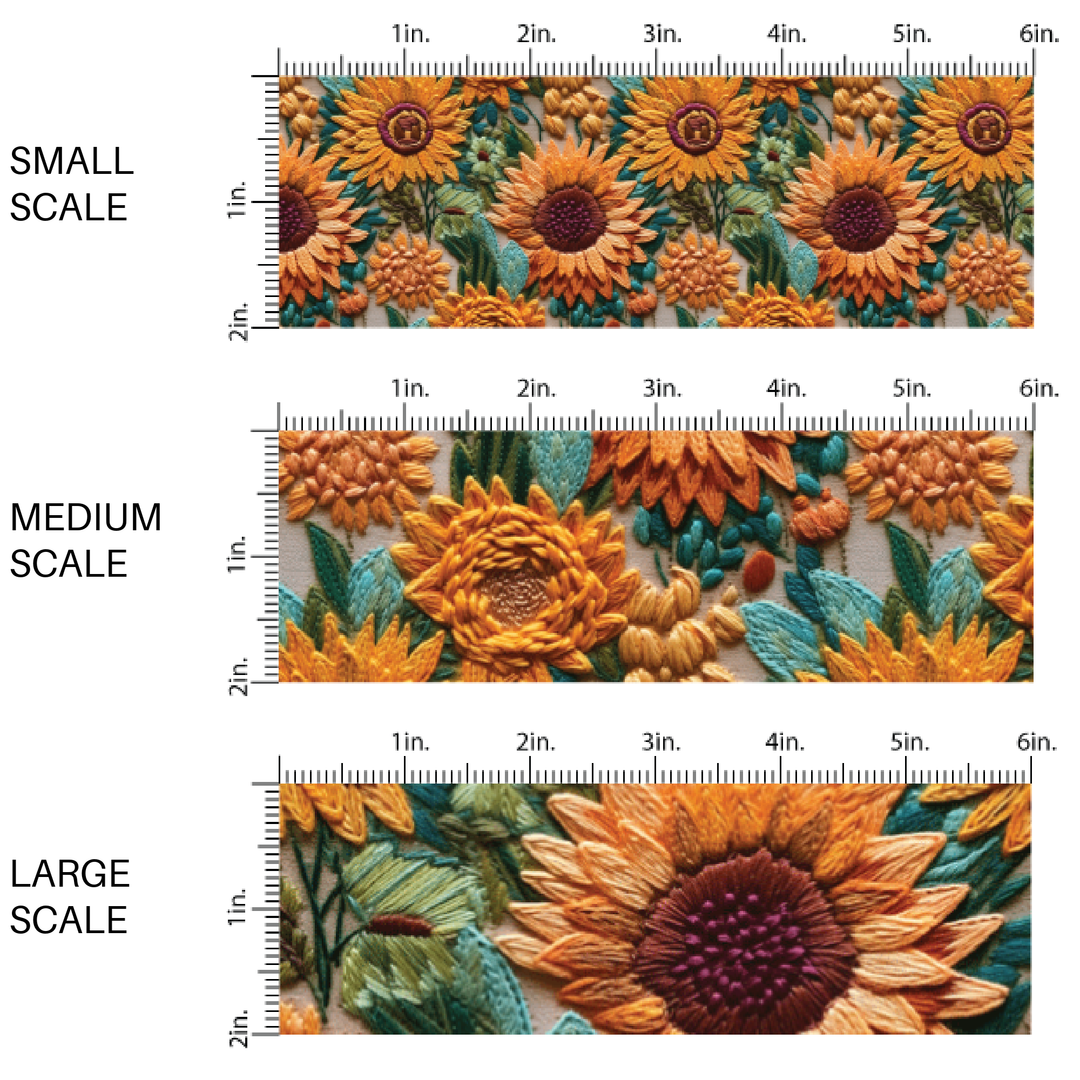 Sunflowers Embroidered Fabric By The Yard