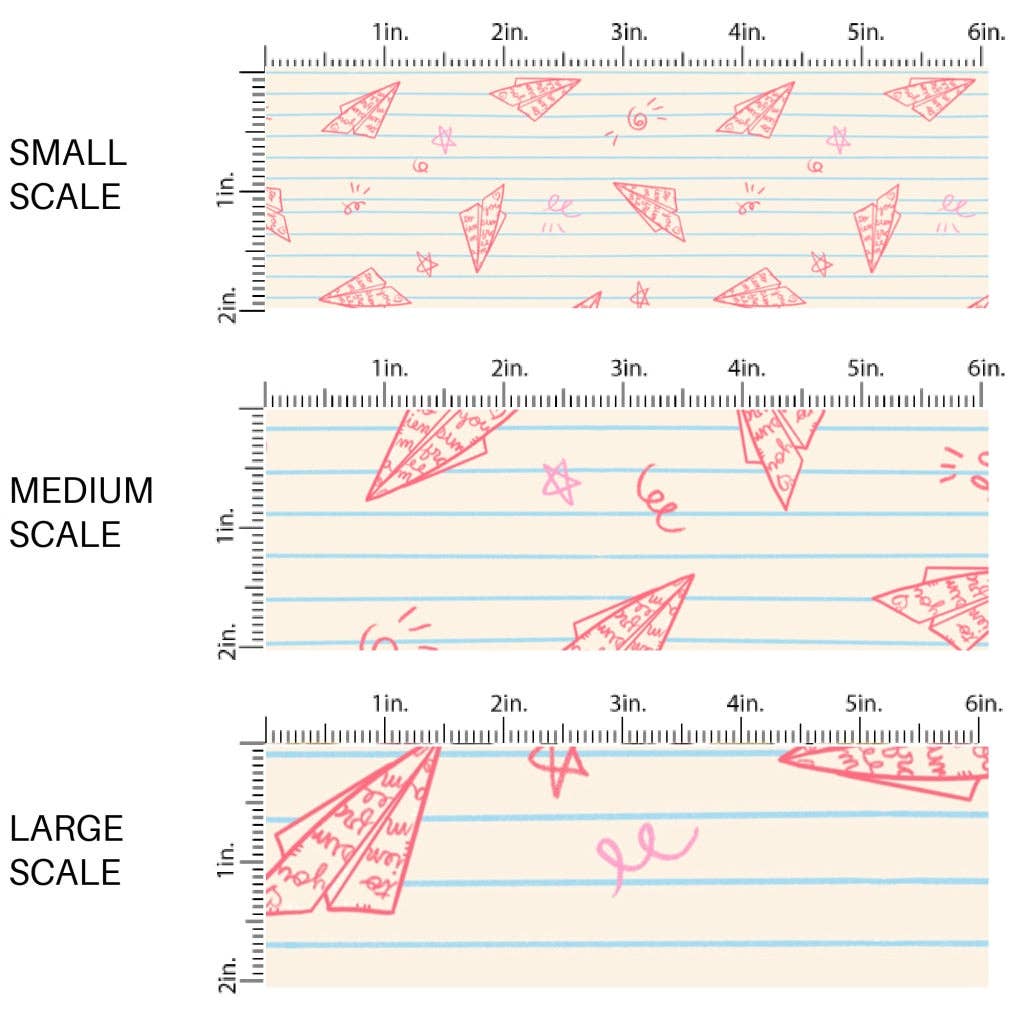 Pink Notebook Paper Airplanes Fabric By The Yard