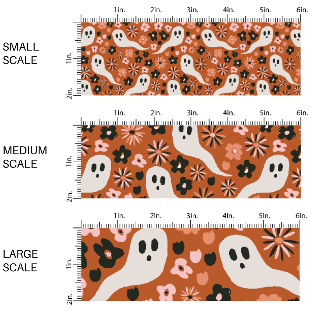 Ghosts and Florals Rust Fabric By The Yard