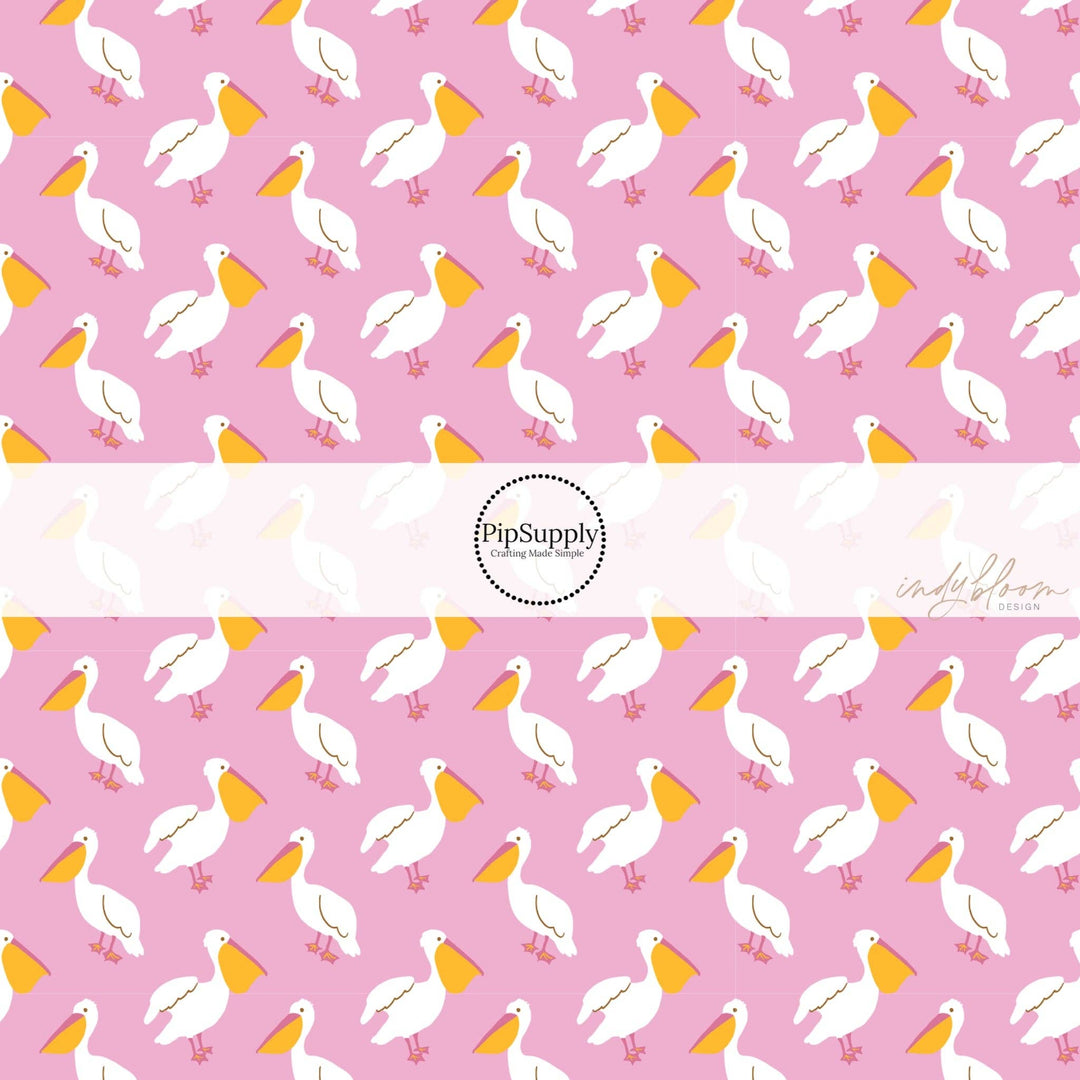 Pelicans on Pink Hair Bow Strips