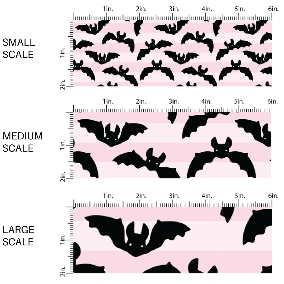 Bats on Pink Stripe Fabric By The Yard