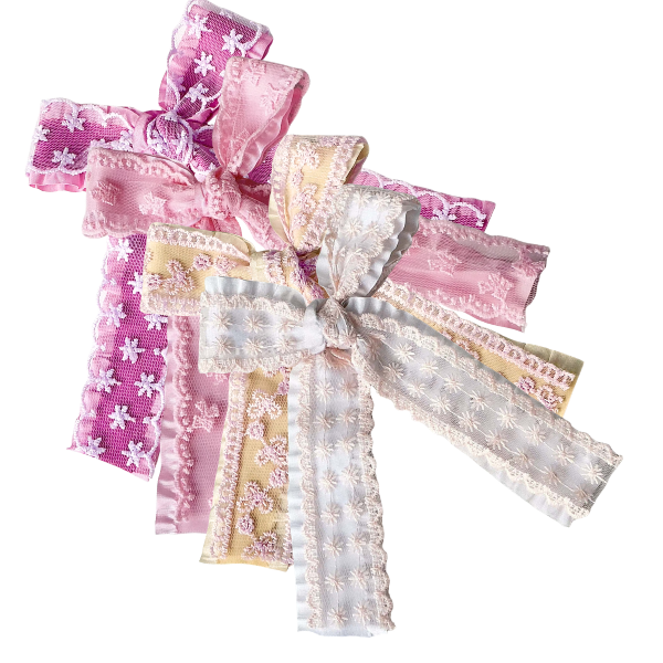Heirloom in Bloom Lace Long Tail Hair Tied Bow w/ Clip