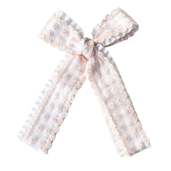Heirloom in Bloom Lace Long Tail Hair Tied Bow w/ Clip