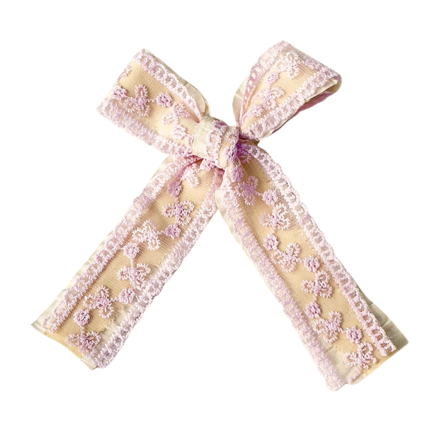 Heirloom in Bloom Lace Long Tail Hair Tied Bow w/ Clip