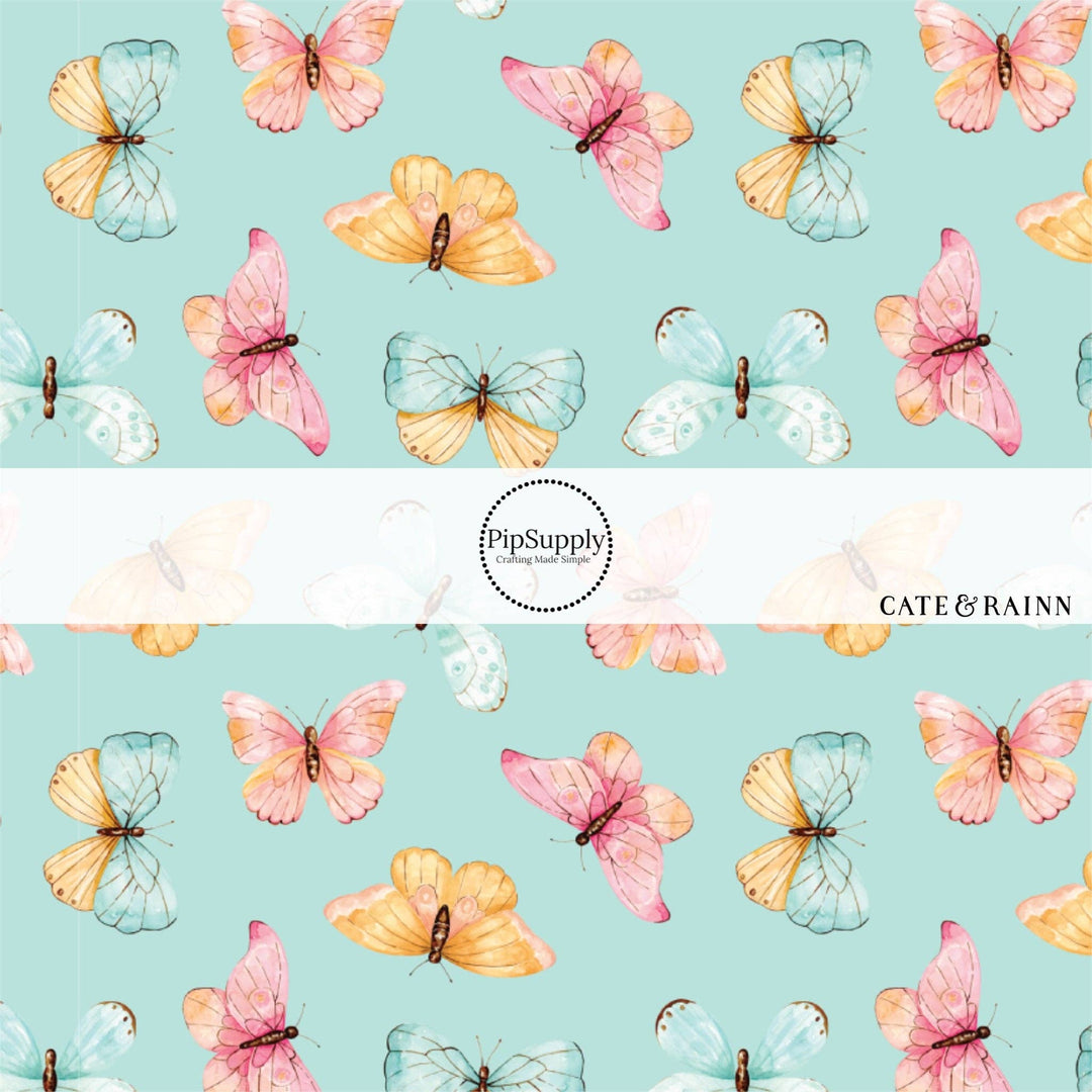 Delicate Butterflies Cyan Hair Bow Strips