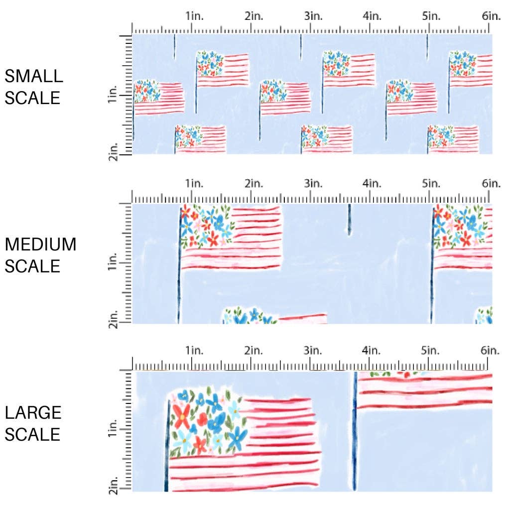 Flags and Flowers Baby Blue Fabric By The Yard