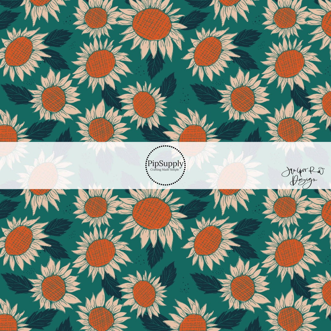 Sunflowers on Turquoise Hair Bow Strips