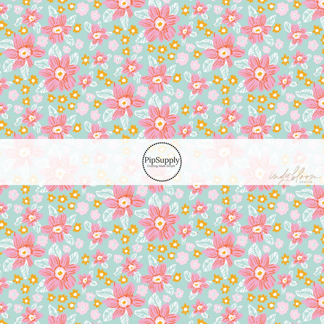 Malibu Floral Aqua Hair Bow Strips
