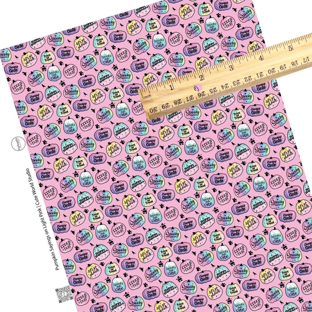 Pumpkin Sayings on Light Pink Faux Leather Sheets