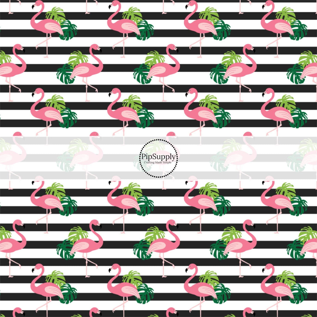 Flamingos and Stripes Hair Bow Strips