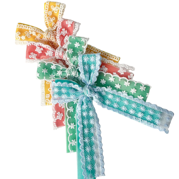 Vintage Garden Bloom Lace Long Tail Hair Tied Bow w/ Clip