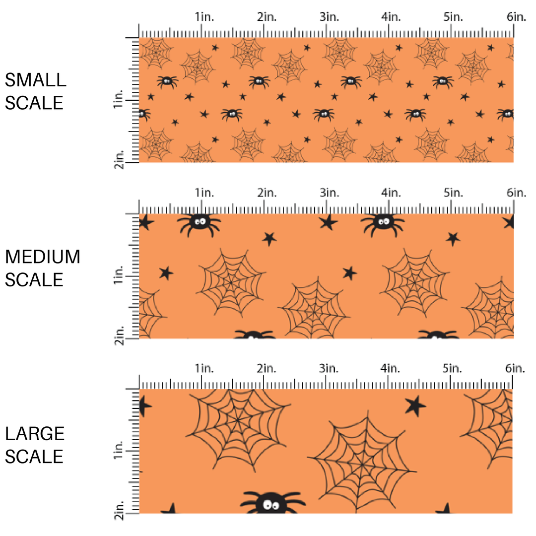 Spooky Spiders on Orange Fabric By The Yard