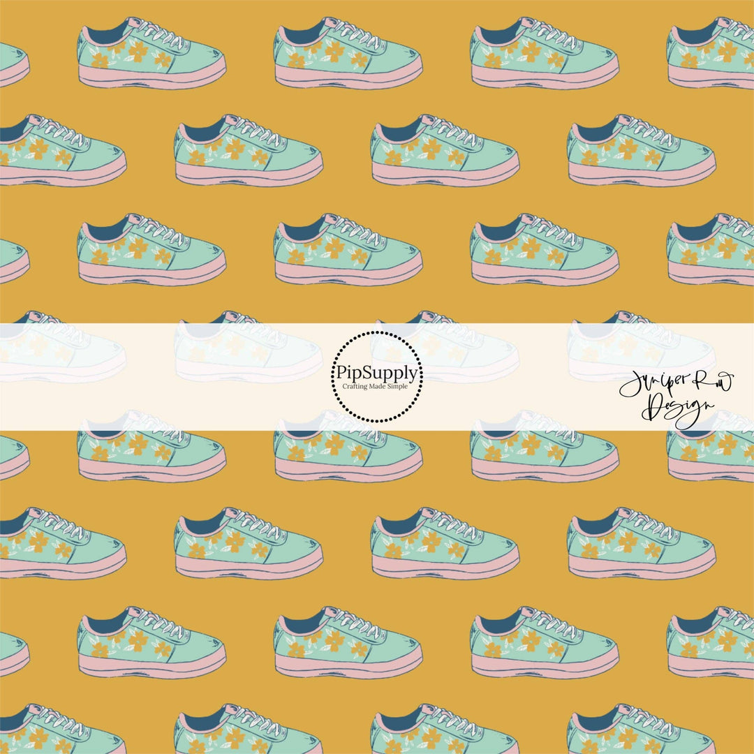 Sneakers on Mustard Hair Bow Strips