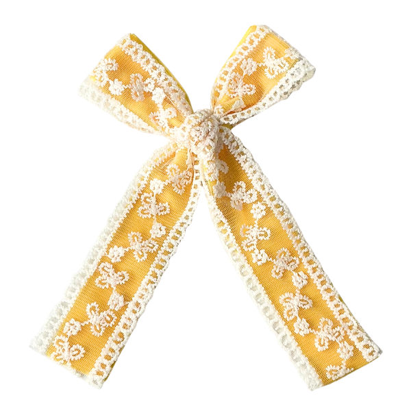 Vintage Garden Bloom Lace Long Tail Hair Tied Bow w/ Clip