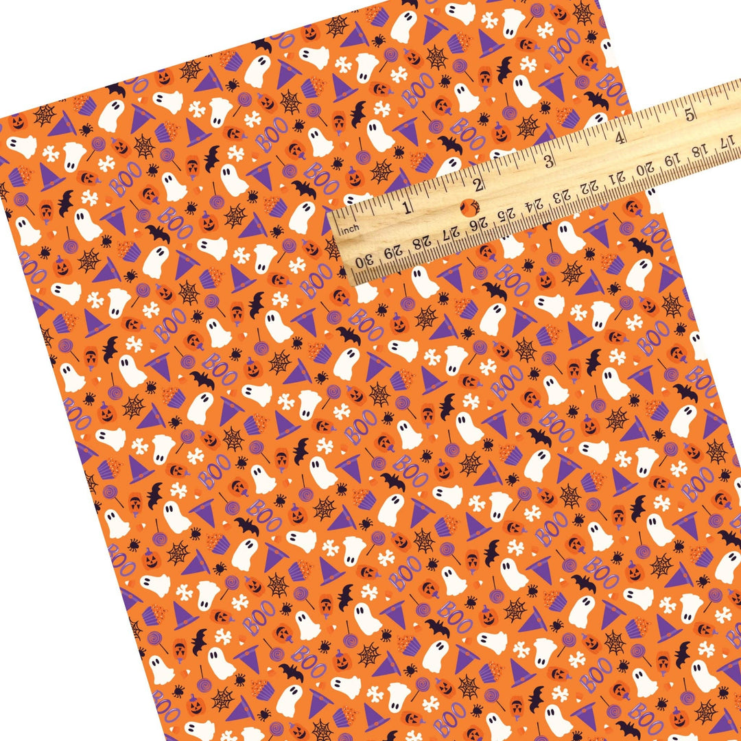 Spooky Things on Cadmium Orange Faux Leather Sheets