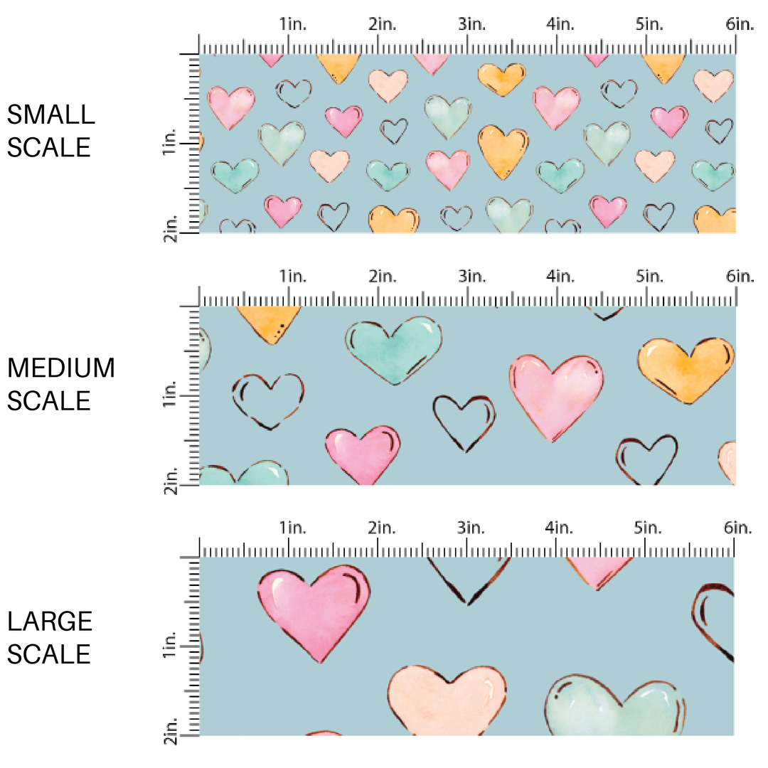 Watercolor Heart Doodles Baby Blue Fabric By The Yard