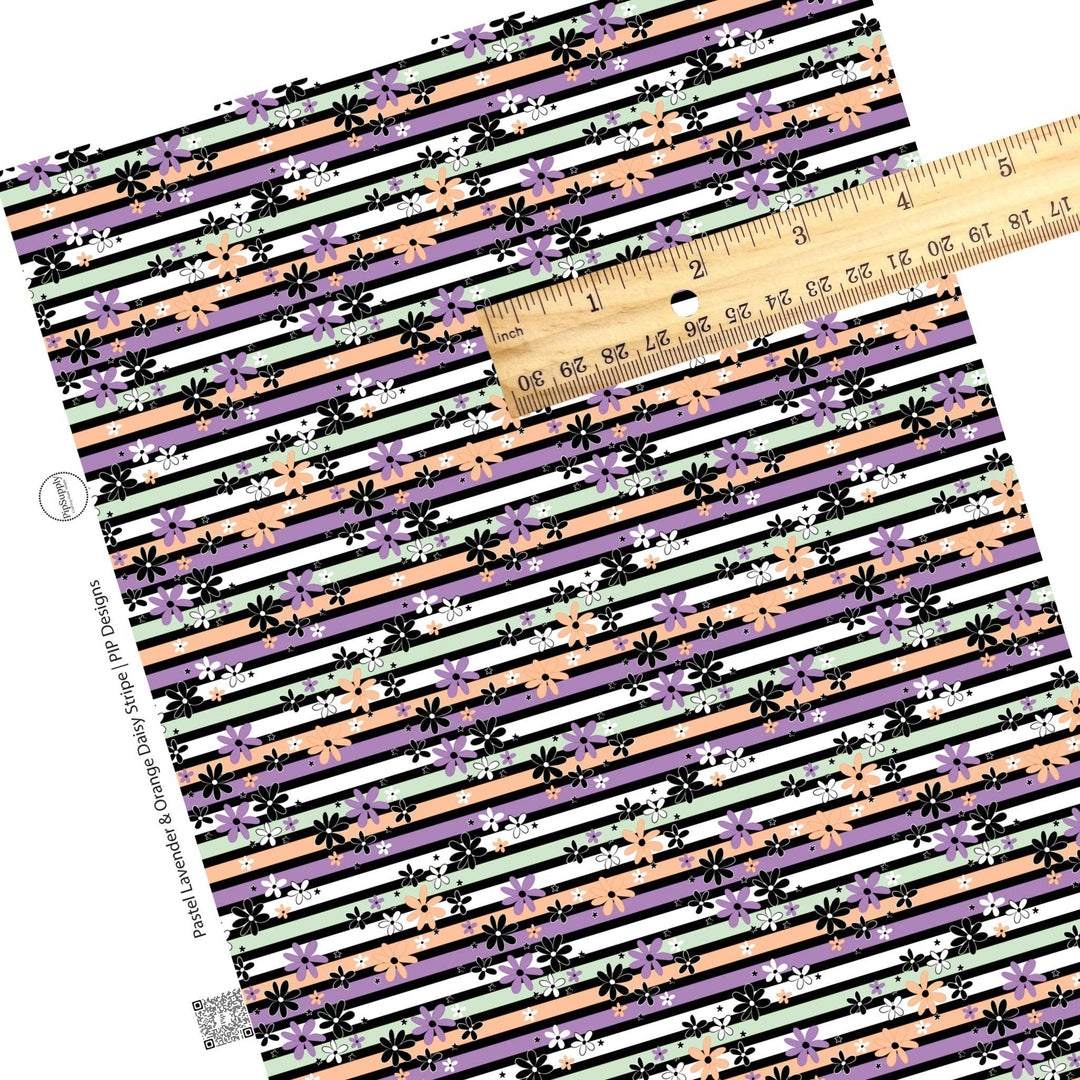 Pastel Lavender & Orange Daisy Stripe Faux Leather Sheets