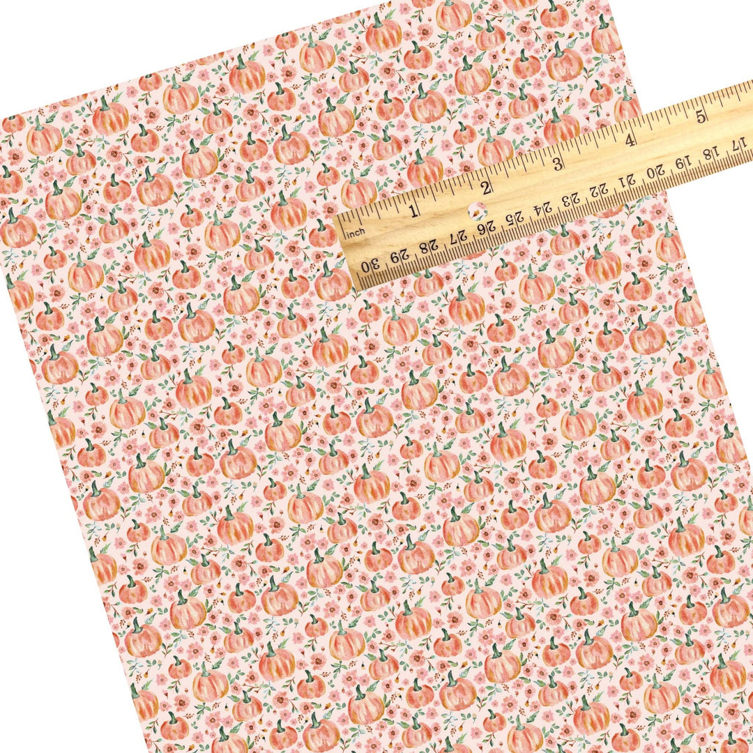 Watercolor Pumpkin Floral Faux Leather Sheets
