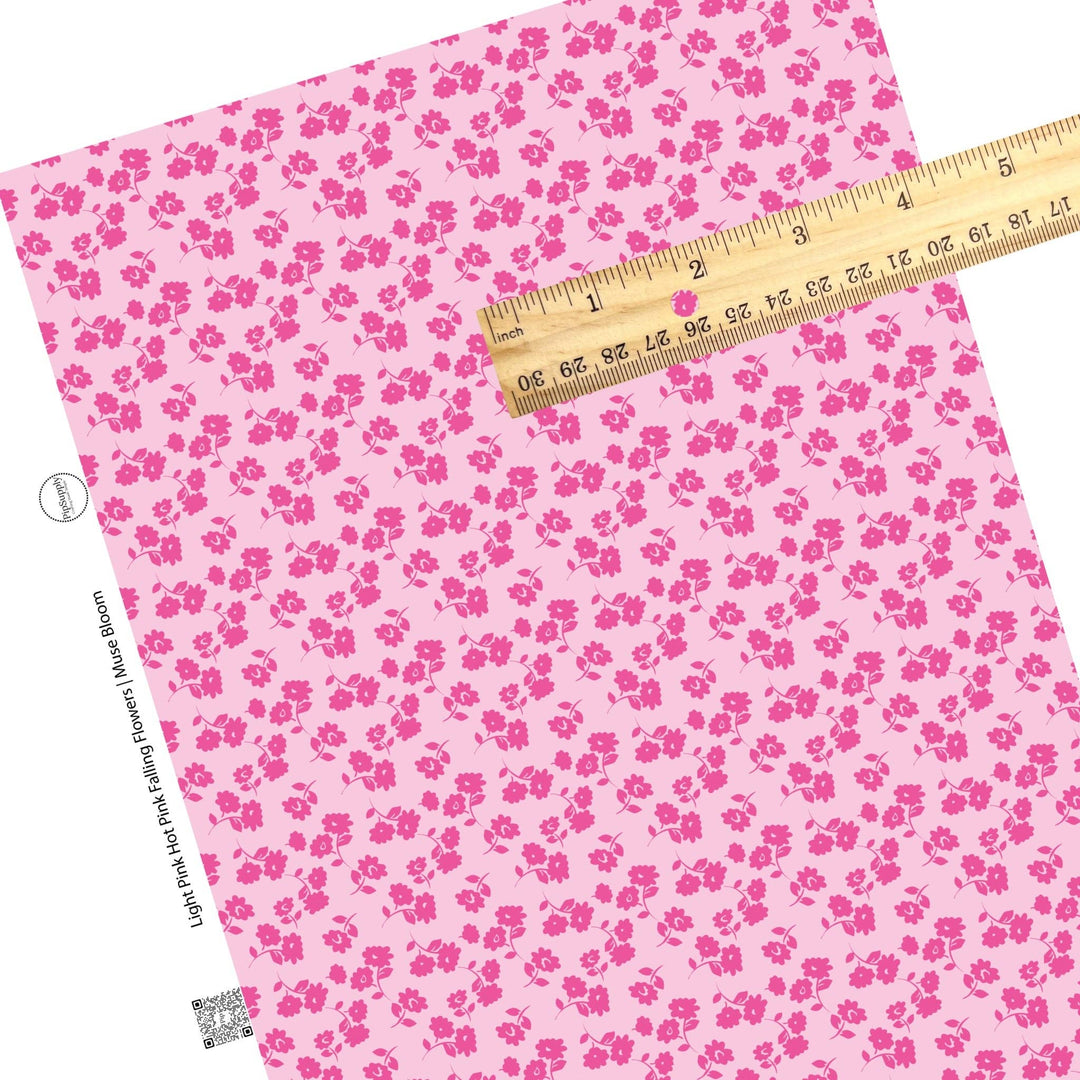 Light Pink Hot Pink Falling Flowers Faux Leather Sheets