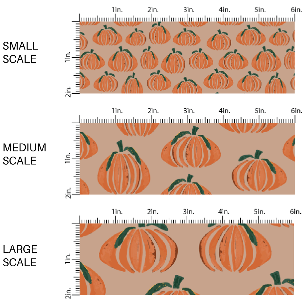 Pumpkins on Taupe Fabric By The Yard